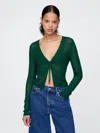 Gap Sheer Rib Cropped Tie-front Cardigan In Rain Forest Green
