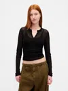 Gap Sheer Rib Henley Sweater In Black