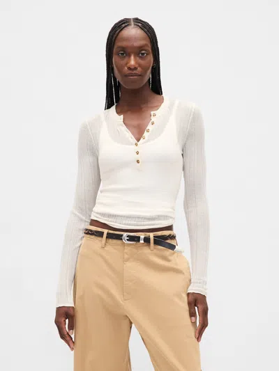 Gap Sheer Rib Henley Sweater In Brown