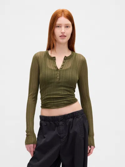 Gap Sheer Rib Henley Sweater In Green
