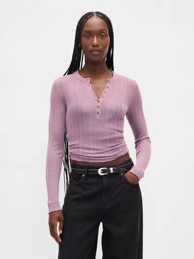 Gap Sheer Rib Henley Sweater In Purple