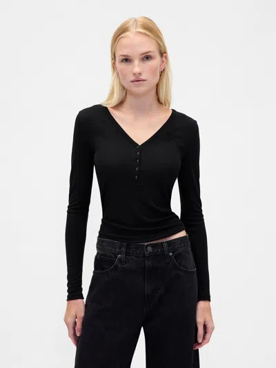 Gap Sheer Rib Henley T-shirt In Black