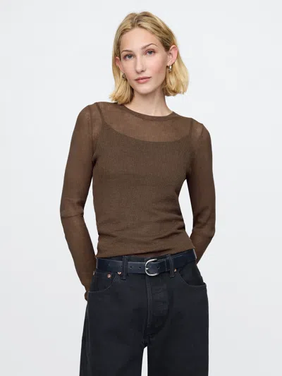 Gap Sheer Rib Sweater In Cool Brown