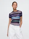 Gap Sheer Rib T-shirt In Navy Blue Multi Color Stripe