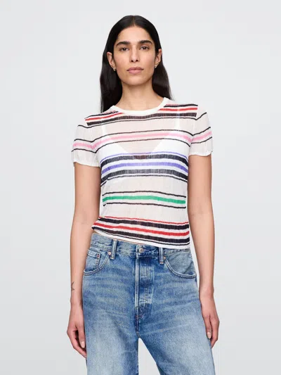 Gap Sheer Rib T-shirt In White Multi Color Stripe