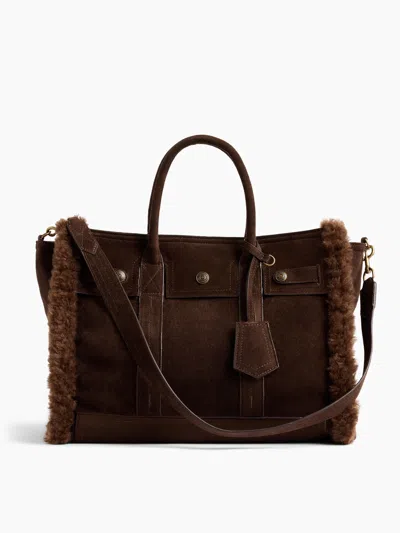 Gap Sherpa-lined Vegan Suede Five Pocket Tote In Brown