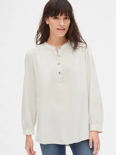 Gap Shirred Denim Popover Shirt In White
