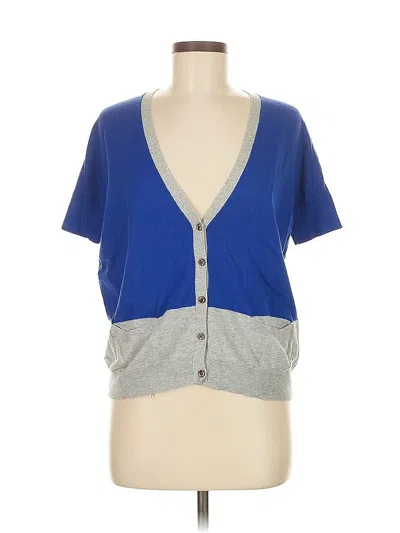 Pre-owned Gap Short Sleeve Top Blue Color Block Pattern Plunge Neckline Tops