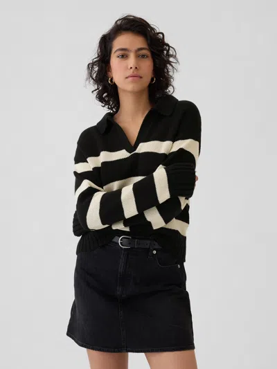 Gap Shrunken Polo Shirt Sweater In Black And White Stripe