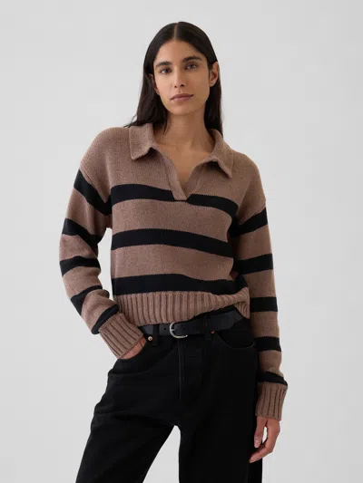Gap Shrunken Polo Shirt Sweater In Brown And Black Stripe