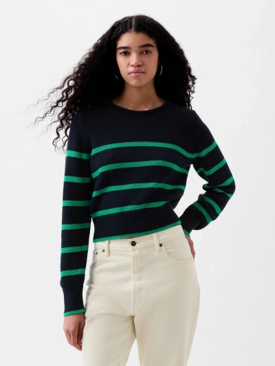 Gap Shrunken Roll Neck Sweater In Navy Green Stripe