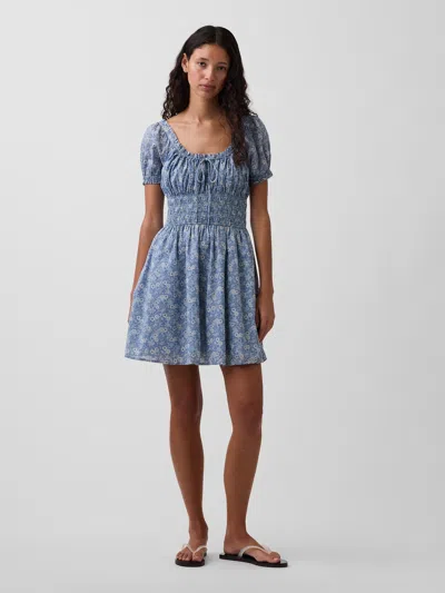 Gap Smocked-waist Mini Dress In Blue