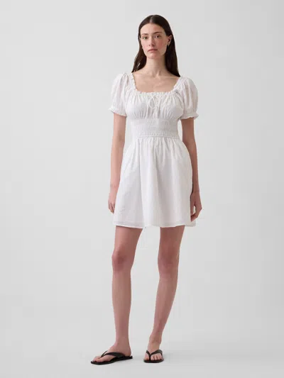 Gap Smocked-waist Mini Dress In White