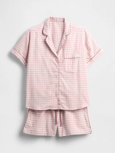 Gap Softest Flannel Pj Short Set In Pink