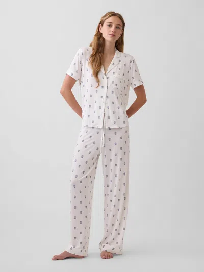 Gap Softest Modal Pj Pants In Off White Coffee Cup Print