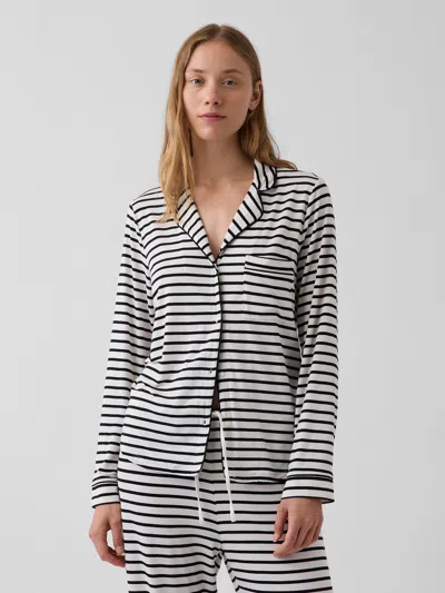 Gap Softest Modal Pj Top In Black & Off White Stripe