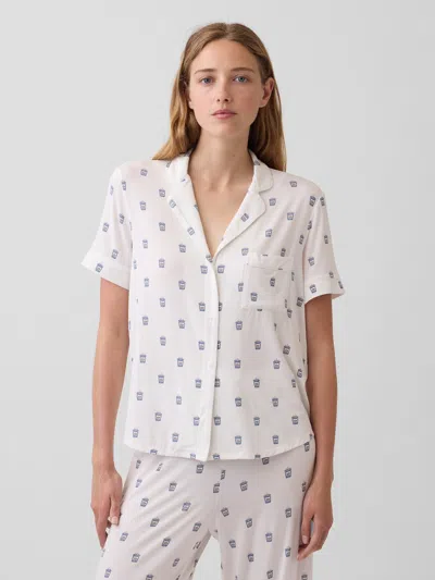 Gap Softest Modal Pj Top In Off White Coffee Cup Print
