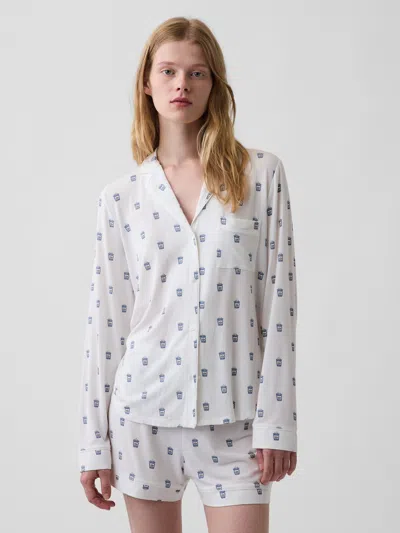 Gap Softest Modal Pj Top In Off White Coffee Cup Print