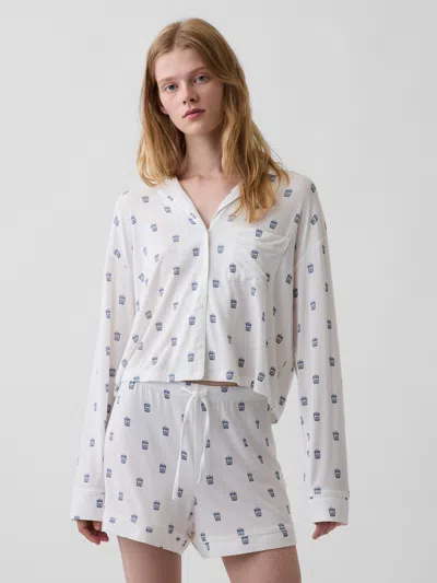 Gap Softmade Modal Crop Pj Top In Off White Coffee Cup Print