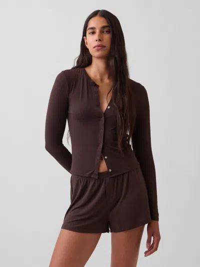 Gap Softmade Modal Rib Pj Cardigan In Terra Brown
