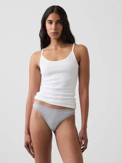 Gap Softmade Organic Stretch Cotton Lace-trim Thong In Gray