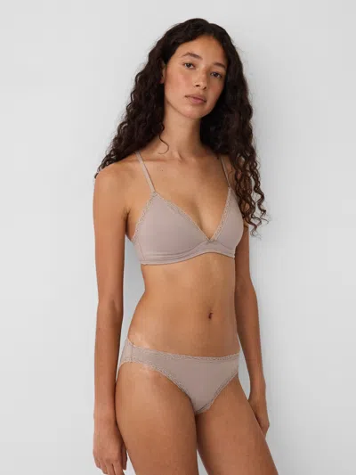 Gap Softmade Organic Stretch Cotton Lace-trim Triangle Bralette In Quail Brown