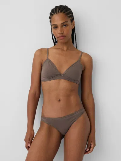 Gap Softmade Organic Stretch Cotton Lace-trim Triangle Bralette In Toasted Almond Brown