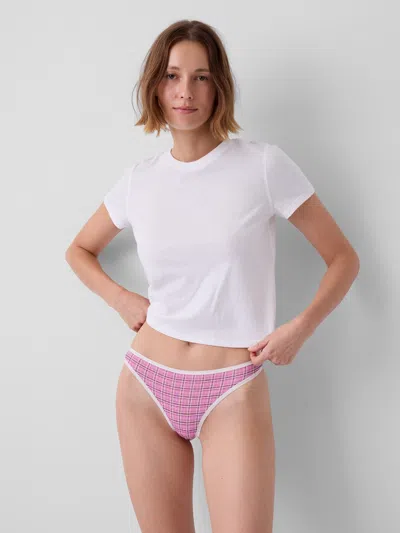 Gap Softmade Organic Stretch Cotton Thong In Pinker Plaid
