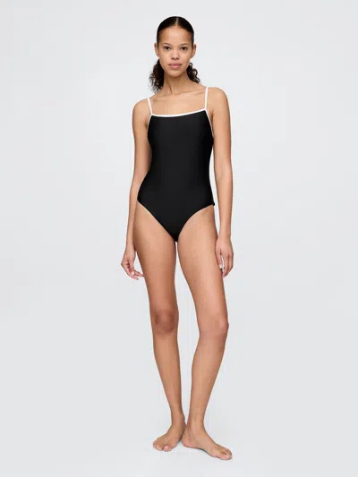 Gap Square-neck One-piece Swimsuit In Black With White Tipping
