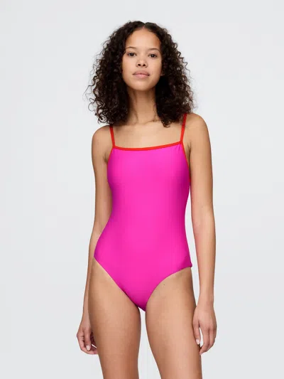 Gap Square-neck One-piece Swimsuit In Fuchsia Pink With Red Tipping
