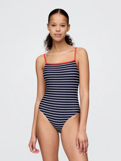 Gap Square-neck One-piece Swimsuit In Navy Blue Stripe