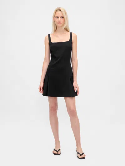 Gap Square-neck Pleated Mini Dress In Black