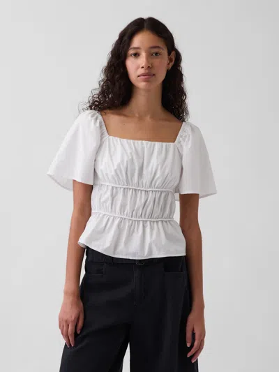 Gap Square-neck Flutter-sleeve Peplum Top In Off White
