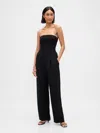 Gap Strapless Drop-waist Mixed Media Jumpsuit In Black