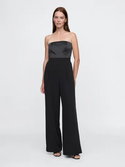 Gap Strapless Mixed Media Jumpsuit In Black