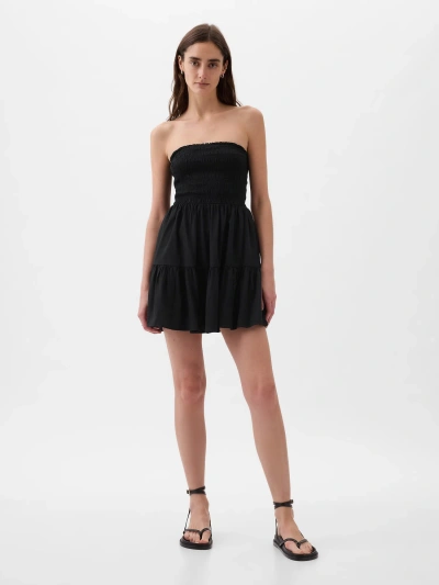 Gap Strapless Smocked Mini Dress In Black