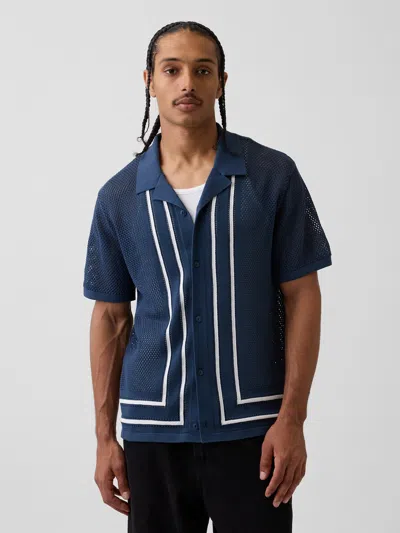 Gap Stripe Camp Collar Sweater Shirt In Blue