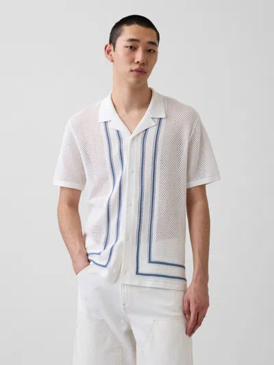 Gap Stripe Camp Collar Sweater Shirt In White