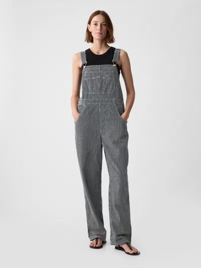 Gap Striped Loose Overalls In Navy Pinstripe
