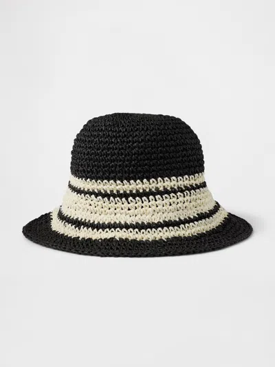 Gap Striped Straw Bucket Hat In Black