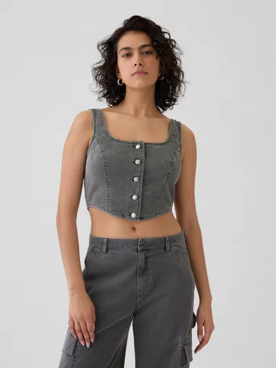 Gap Structured Twill Cropped Corset Tank In Gray