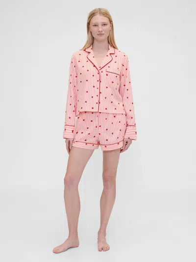 Gap × Summer Fridays Flannel Hearts Pj Boxer Shorts In Pink