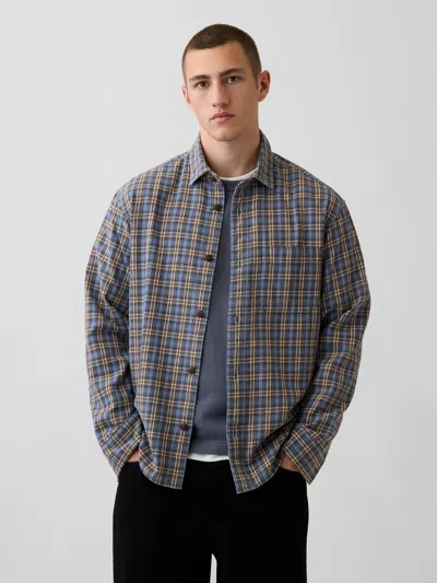 Gap Sunwashed Twill Relaxed Plaid Shirt