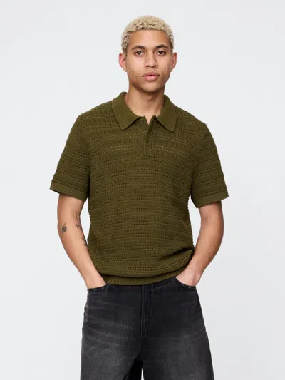Gap Sweater Polo Shirt Shirt In Dark Olive