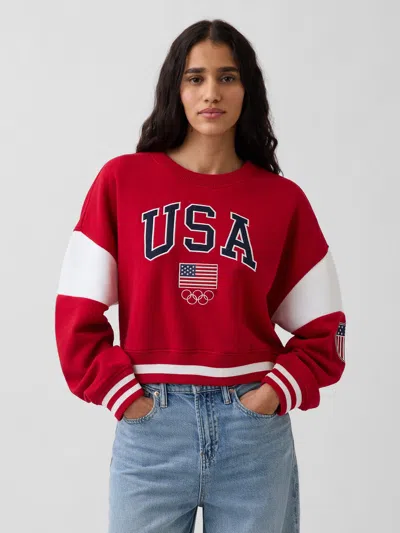 Gap Team Usa Oversized Crop Sweatshirt In Multi