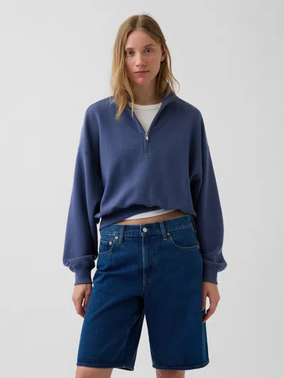 Gap Textured Cotton Oversized Half-zip Pullover In Blue