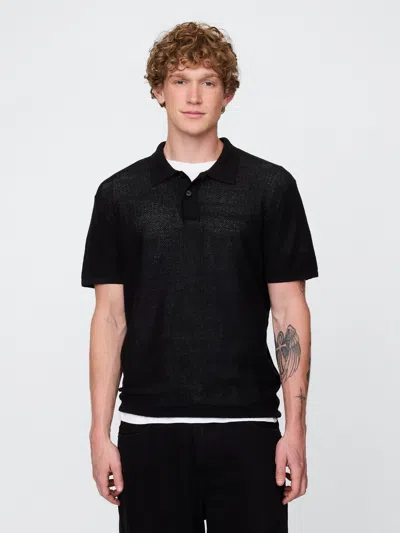 Gap Textured Crochet Polo Shirt Shirt In Black
