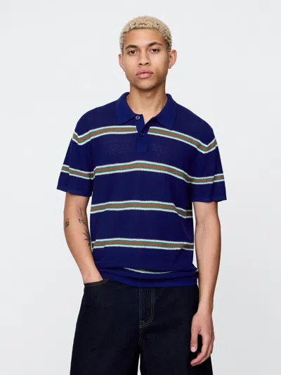 Gap Textured Crochet Polo Shirt Shirt In Blue Multi Color Stripe