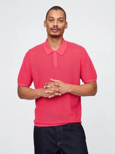 Gap Textured Crochet Polo Shirt Shirt In Rasberry Rose