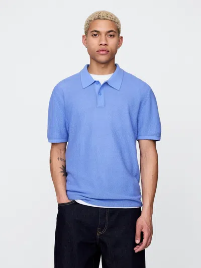 Gap Textured Crochet Polo Shirt Shirt In Shirting Blue